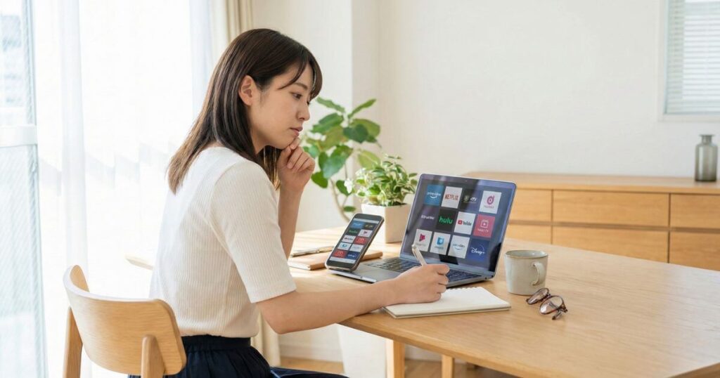 動画配信サービスを比較検討する様子